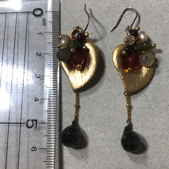Gold Leaf Dangle Drop Earrings - Picture 2 of 4